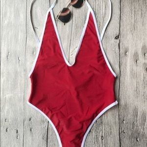 Red High Cut One Piece Swimsuit